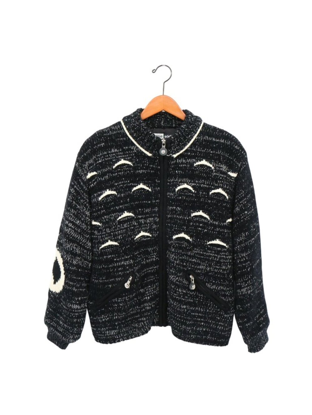 Jamie Sadock Lined Zip Front Sweater Jacket Black Gray Chenille M